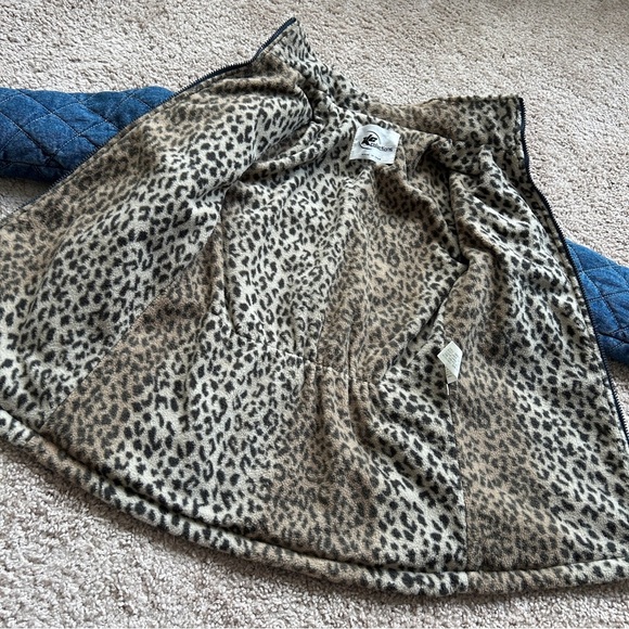KC Collections Denim Blue Quilted Jacket Leopard Print Lining Zip Up Size 6X - Picture 3 of 11
